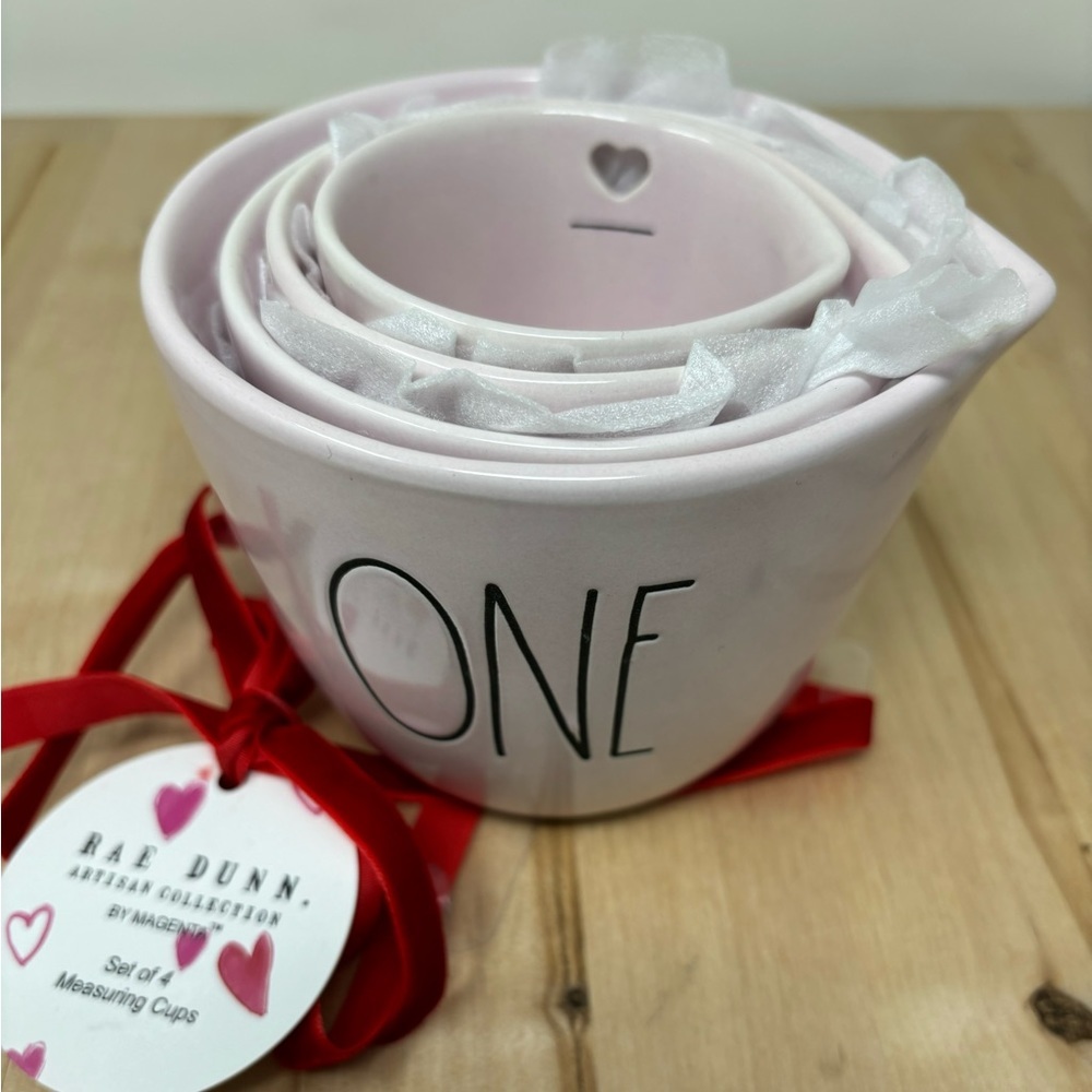 Rae Dunn Heart Cut Out Measuring Cup Set of 4 Pink Nesting Valentine's Day New